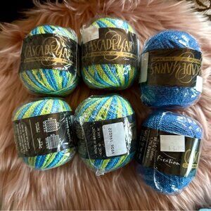 Vintage Yarn Set  Blue Green Yellow